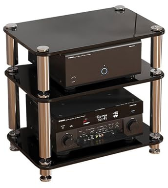 4-tier Media Stand, Tempered Glass Component Audio Rack, Stainless Steel Video Media Stand, Media Stand Tower, TV Stand For Record Player, Black,One Color-3-tier