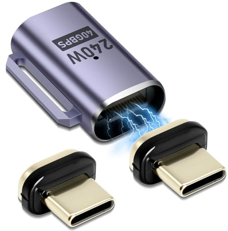 Quevati 1 Pack USB C Magnet Adapter mit 2 Tipps, 24Pin USB4 Stecker zu Buchsen Adapter 240W 48V/5A, 8k@60Hz Videoübertragung, 40 Gbps Datenübertragung, USB C