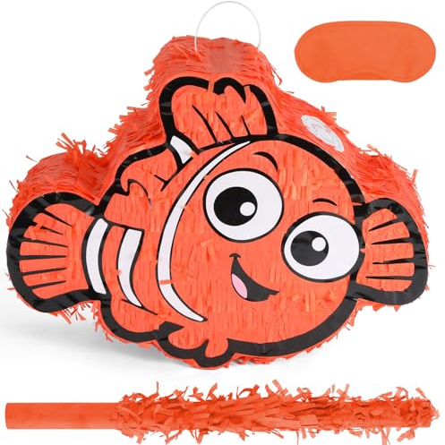 Birchio Nemo Pinatas Set mit Augenbinde und Schläger (41,9 x 32,0 x 10,2 cm), perfekt für Kindergeburtstage, mexikanische Themenpartys, Dekorationen