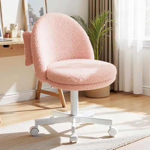 COMHOMA Homeoffice Chaise de maquillage, chaise de bureau pivotante sans accoudoirs, chaise de bureau pivotante avec support dorsal, chaise de bureau confortable sur roulettes, chaise de bureau à