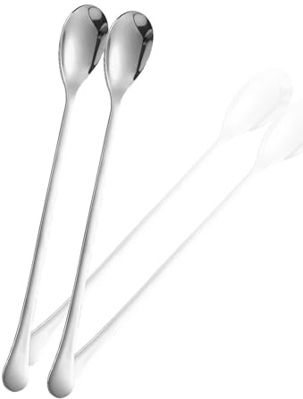 Long Handled Teaspoons | 2-Pack 9-Inch Stainless Steel Coffee Spoons for Latte Espresso Hot Chocolate Desserts & Ice Cream Sundaes