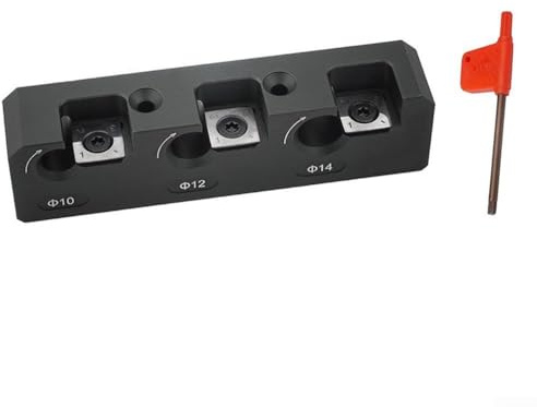 Dübelschablone mit Hartmetall-Einsätzen für Holzbearbeitung, Platte aus Aluminiumlegierung für die Herstellung von 8–18 mm Rundstangen mit elektrischer Bohrmaschine (10–12–14 mm, 3 Klingen)