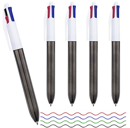 FloraVigo 5-teiliges Vierfarben-Kugelschreiber-Set, 4-in-1 Mehrfarben-Kugelschreiber, 1,0 mm einziehbarer Kugelschreiber für Büro, Notizen, Planung und täglichen Schreibbedarf