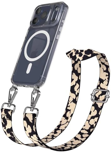 EAZY CASE Handykette - Verstellbares Taschenband kompatibel mit iPhone 17 Pro, Schulterriemen, Handykordel mit Silikon Hülle, Qi Charging kompatibel, Umhängetasche, Taupe Camouflage Silber