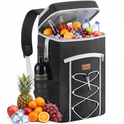 Lifewit Mochila Nevera 23L, Bolsa Termica Portatil, Impermeables Mochilas Termica Porta Alimentos pour Playa, Picnic, Camping, Viaje, Trabajo, Senderismo, Negro