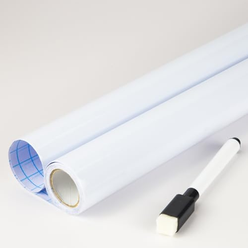 FENTIS Papel Adhesivo Blanco Rollo de Papel Adhesivo Película Autoadhesiva para Pizarra Pegatina de Pared Borrado en Seco Ideal para Bricolaje Aula Oficina Casa 44x350cm