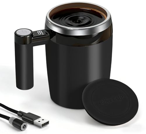 Tazza elettrica auto-commovente, 400 ml, USB, con indicatore di temperatura, portatile, con fondo antiscivolo (nero)