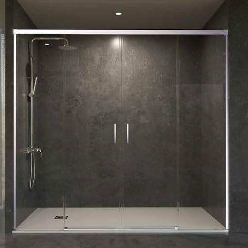 Mampara Ducha Frontal 2 Fijos + 2 Puertas Corredera | Vidrio Templado 6mm Antical | Altura 195cm | Perfil Cromo 140cm (adap. 136,1-141)