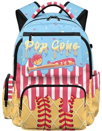 HUIACONG Ice Cream Backpack for Girls Large Capacity Durable Pop Gone Baseball School Bookbag with Reinforced Stitching & Multi-Pockets, for Middle School Hiking