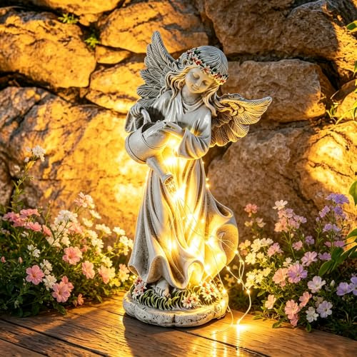 Begonia Statuette da giardino a energia solare, angelo donna, decorazione da giardino per esterni, resistente alle intemperie, grande lampada solare, decorazione da giardino, elfo, angelo, ragazza
