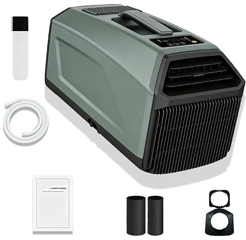 Aire Acondicionado Portátil Doble Tubo, 5000 BTU Aire Móvil HVAC Off Grid, 400W Compatible Batería para Tienda Camping, Vehículo, Taller, Pantalla Táctil