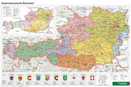 Österreich Organisiation - A3, Planokarte 1:1.300.000 (freytag & berndt Poster + Markiertafeln)
