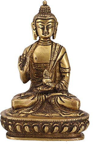 GURU SHOP Buddha Statue aus Messing Amoghasiddhi Buddha 14 cm - Modell 14