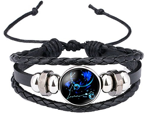 Caimeytie Kind Armschmuck Leder Wickelarmbänder Verstellbar Horoskop Sternzeichen Fische