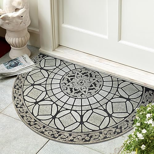 Eanpet Sassafras Doormat Inserts Oriental Area Rug Rubber Doormat Outdoor Shoes Scraper for Front Door Entrance Non Slip Dirt Trapper Mat Flocking Outside Doormat Semicircle Style