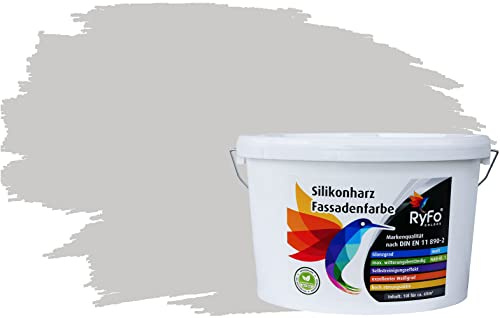 RyFo Colors Silikonharz Fassadenfarbe Lotuseffekt Trend Hellgrau 10l - bunte Fassadenfarbe, weitere Grau Farbtöne und Größen erhältlich, Deckkraft Klasse 1