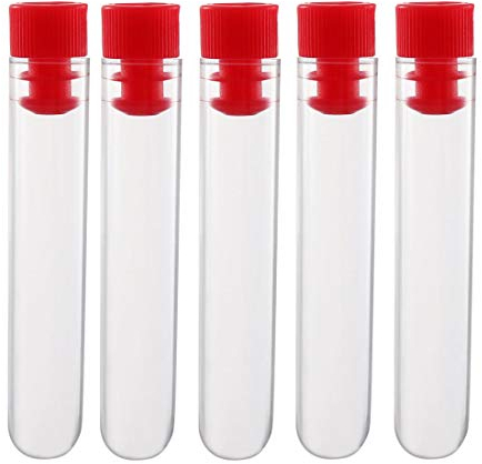 sourcing map 20Stk Reagenzglas Kunststoff mit Kappe Polystyrol Mini Reagenzgläser für Perlen Proben Labor 12x60mm Rot