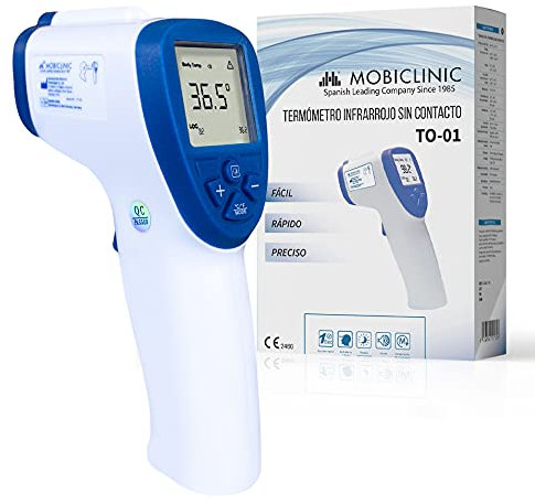 Mobiclinic, Termómetro digital infrarrojos sin contacto to-01, De frente, Marca española, Para adultos, Marcado ce, Pantalla lcd, Alarma fiebre, Función memoria