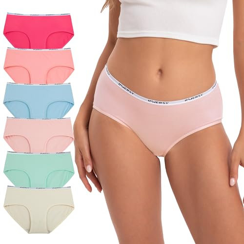 INNERSY Damen Unterhosen Baumwolle Hipster Unterwäsche Sport Rosa Pantys 6er Pack (M, Brights)