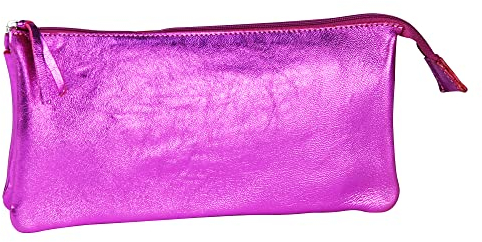 Clairefontaine 400022C - Grande Trousse Scolaire 2 compartiments 22x11cm en Véritable Cuir d'Agneau, Cuirisé Framboise