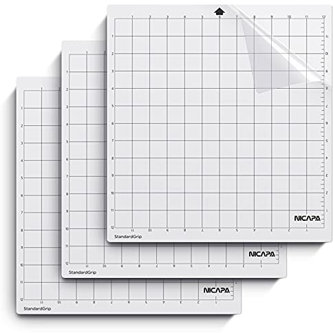 Nicapa Standardgrip Cutting Mat for Silhouette Cameo 4/3/2/1,12x12 inch 3 Pack Adhesive&Sticky Cutting mats Non-Slip Flexible Square Gridded Replacement Cut mats Set for T-Shirt Vinyl Craft Sewing
