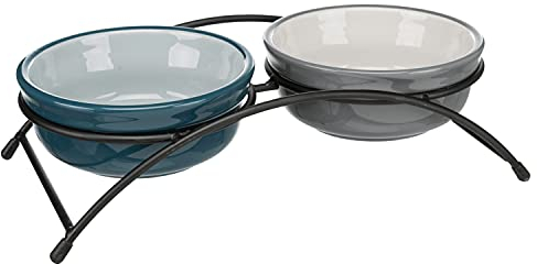 TRIXIE Futternapf-Set, 2 x 0,25 l/13 cm, Petrolblau/grau, Hund