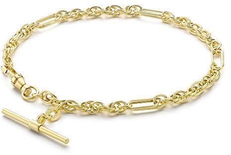 CARISSIMA Women's 9ct Yellow Gold T-Bar Figaro Rope Chain Albert Clasp Bracelet - 19cm/7.5'