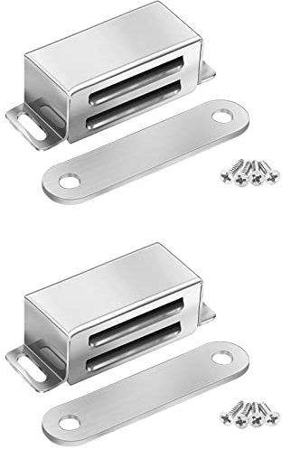 Onarway Magnetic Door Catch 6KG Pull Strong Magnet Cabinet Latches Magnetic Hardware Stainless Steel Chrome Door Closer for Bathroom Kitchen Sliding Door Window Cupboard (15lbs Strength 2 Pack)