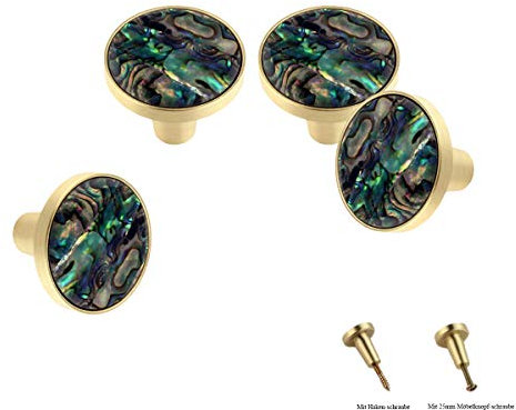 TentHome Vintage Kommodenknöpfe Schubladenknöpfe Set Möbelknöpfe Möbelknauf Schrankknöpfe Schubladengriffe Messing Garderobenhaken Dual-use Möbelgriff Rund 22/32/42mm (M-32 x 25mm, Abalone-Perlmutt)