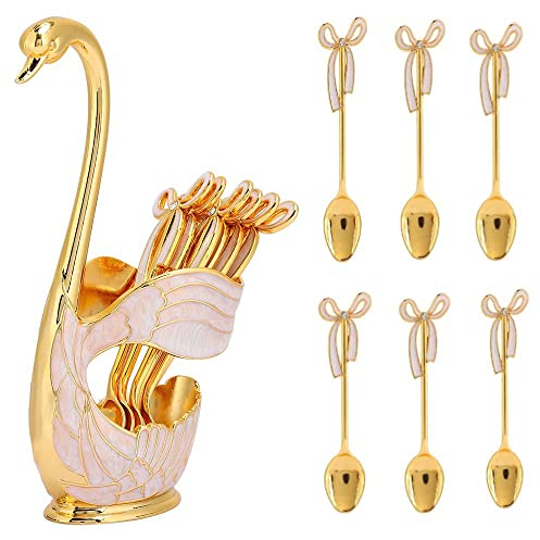 Fruit/Dessert Flatware Swan Base Holder Spoon Organizer6Pcs Christmas Coffee Dessert Spoon Set for Sugar Ice Cream Spoon Pastry Crafts