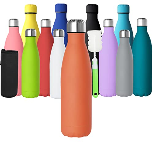 GeeRic Bouteille d'eau en Acier Inoxydable, Bouteille d'eau en Métal à Double Paroi Isolée sous Vide 12 Heures Chaudes et 24 Heures Boissons Froides Bouteilles 500 Ml/17 Oz Matte Orange