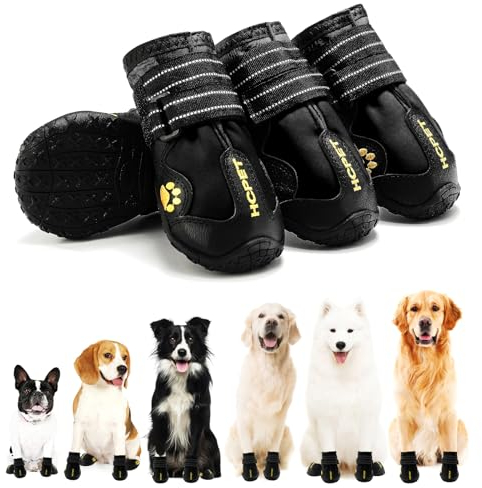 Hcpet Pfotenschutz Hundestiefel, Hundeschuhe Hundeschuhe mit reflektierenden Riemen, Welpenschuhe für kleine mittelgroße Hunde im Freien, Pfotenschutz, 4 Stück