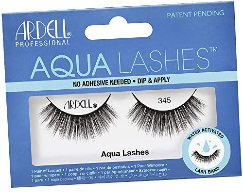 Ardell Aqua Lashes 345 | Pestañas Postizas con Banda activada con agua | Sin Necesidad de Adhesivo - Sumergir y Aplicar | 1 Par de pestañas | Forma redondeada es más larga en el centro.