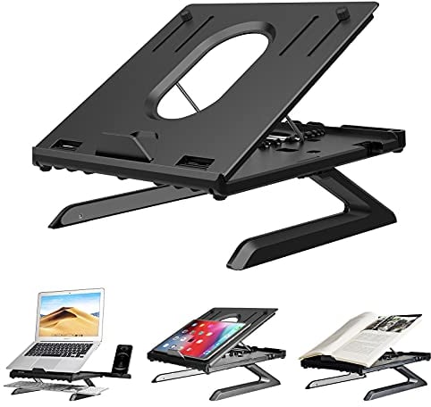 Urlixin Laptop Stand 9 Adjustable Height - Laptop Riser with Foldable Legs & Cell Phone Holders for Desk, Portable Air-Ventilation Ergonomic Lap Desk with Keybord Storage for Laptop & Tablet (Black)