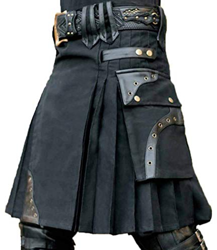 Männer Schottland Rock Mittelalterlicher Vintage Rock Punk Gothic Traditioneller Highland Combat Kilt mit Taschen