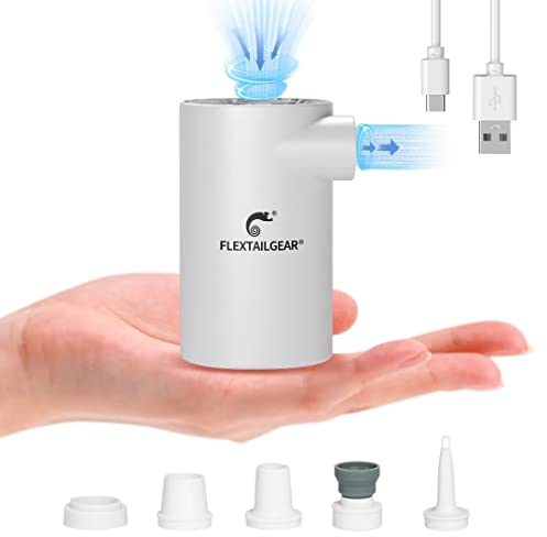 FLEXTAILGEAR EVO Pump, Tragbare Elektrische Pumpe,Luftmatratze Pumpe, Hoher Luftdruck von 4,5kPa, 3800mAh Akku,5 Mehrfachfunktion Düsen für Doppelbett,Schlauchboot,Einzelbett,Luftmatratze