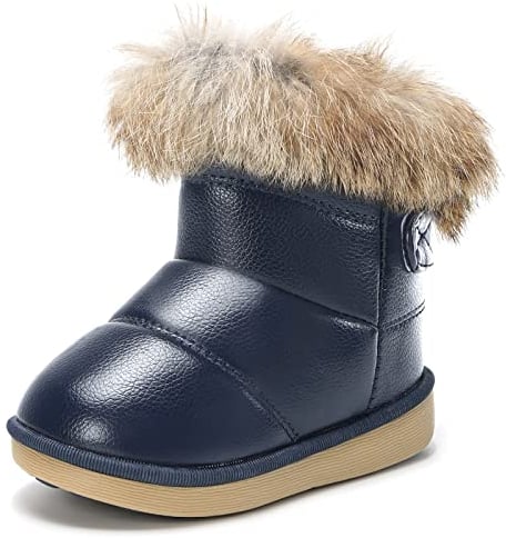 KVbabby Winterstiefel Mädchen Warm Gefütterte Winterschuhe Kinder Stiefeletten wasserdichte Schneestiefel Weichsohlen Schlupfstiefel,Blau,Größe 24 EU = Etikett 25