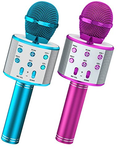 Wowstar Wireless Microphone, Karaoke Bluetooth Microphone for Kids Adults, Portable Toy Karaoke Mic Speaker Machine, Home KTV Player Support Android & iOS Devices for Party Singing(Blue & Violet)