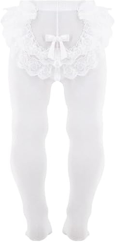 AQUILONE Collant Primizia Cotton - Calze Neonato Coprente Con Pizzo e Fiocco - Collant Cerimonia Made in Italy
