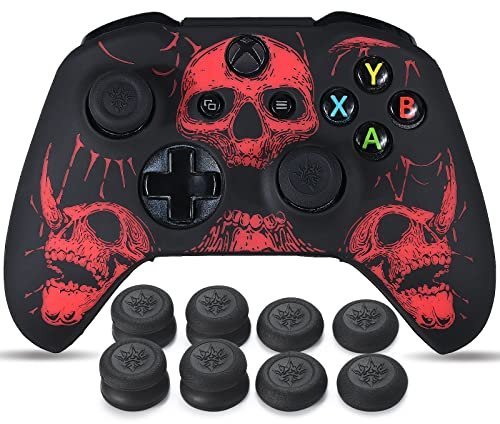 YoRHa Intaglio Laser Silicone Pelle Cassa Skin per Controller Xbox One S/X x 1 (Red) con Thumb Grips x 8