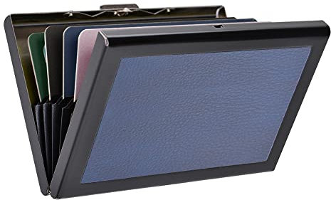 EASTNIGHTS Porta carte di credito RFID in metallo, per carte di credito, per uomo e donna, blu scuro, Slim Simplicity RFID