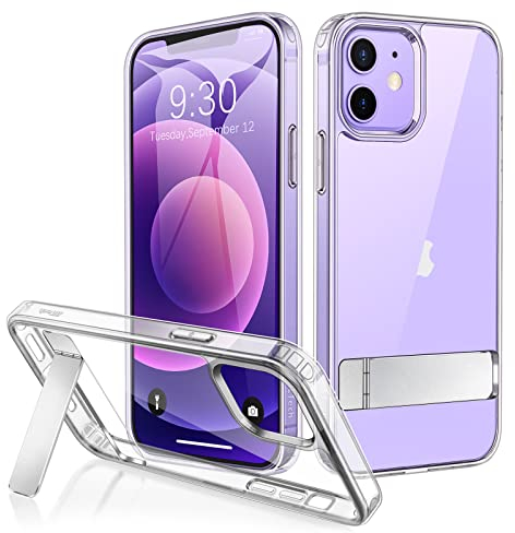 JETech Case for iPhone 12 mini 5.4-Inch with Stand, Support Wireless Charging, Slim Shockproof Bumper Phone Cover, 3-Way Metal Kickstand (Clear)