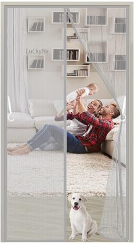 Moustiquaire Porte Fenetre Magnetique,Rideau Porte Anti insectes 100 x 220 cm Rideau Anti Mouche Fermeture Automatique pour portes fenêtres balcon séjour Facile à Installer - Gris