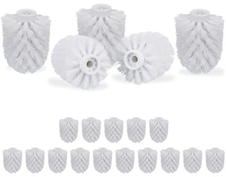 Relaxdays Juego 20 Cepillos de Recambio Escobilla de Baño, Plastico, Rosca de 9,5 mm y Diámetro de 8 cm, Blanco