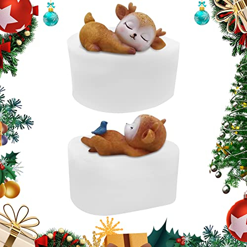 Weihnachten 3D Silikonform, 2 Stück Weihnachten Hirsch Kerze Süßigkeiten Schokolade Seifenformen für Weihnachten Handgemachte Kuchen Süßigkeiten Kerze Eiswürfel DIY Weihnachtsschmuck Dekoration