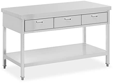 Royal Catering Edelstahltisch mit 3 Schubladen 150 x 60 cm 400 kg Edelstahl Arbeitstisch mit Grundboden