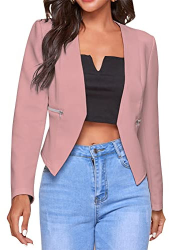 Onsoyours Blazer Court Femme Mode Manteau Slim Fit Couleur Unie Tempérament Outerwear Veste De Tailleur Soirée Blouson Costume Business Manteau Cardigan Rose 3XL