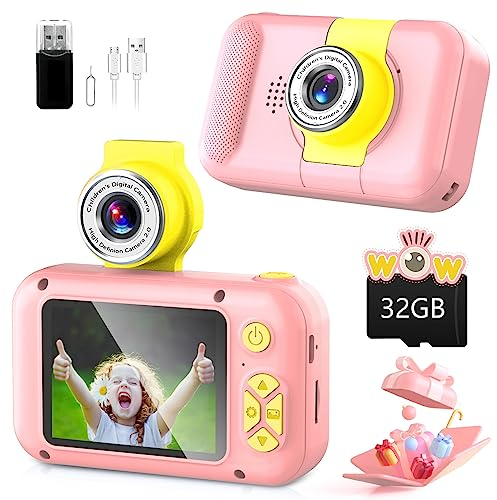 ARNSSIEN Camara Fotos Infantil,Camara de Fotos para Niños con Lente de 180°Flip y Pantalla IPS 2,4 Pulgadas,Juguete de cumpleaños para niños y niñas de 3-12 años,Tarjeta de 32 GB,X101