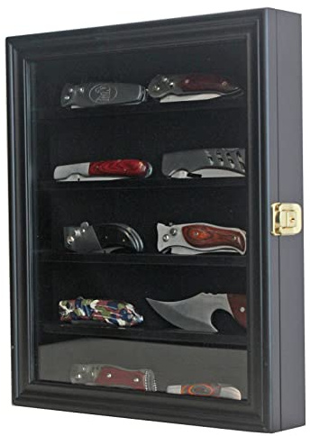 11 X 13.75 Knife Display Case Cabinet for a Small Collection of Knives Storage and Display (Black Finish)