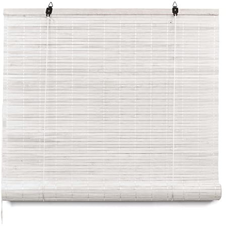 The Secret Home - Persiana Estor de Bambú Natural - Persiana Enrollable - Ancho 100 x Largo 180 cm - Color Blanco - Decoración para Ventanas o Puertas - Ideal para Casas de Campo